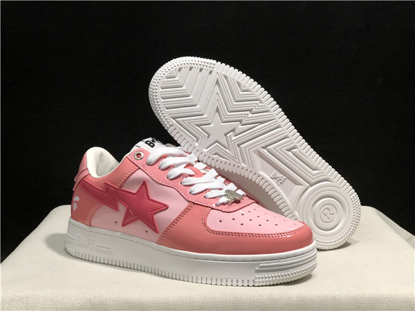 Men's Bape Sta Low Top Leather Pink Shoes 021